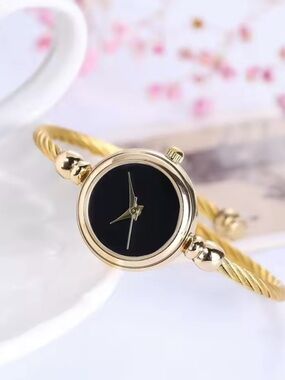 Anthropologie Gold-Tone Bracelet Watch with Black Dial
